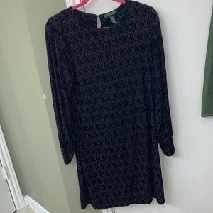 ▶️ Ralph Lauren ◀️ Dark Blue Burned Out Velvet Dress